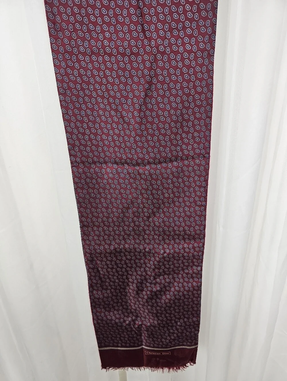 Vintage Christian Dior Silk & Wool Reversible Paisley Scarf Burgundy
